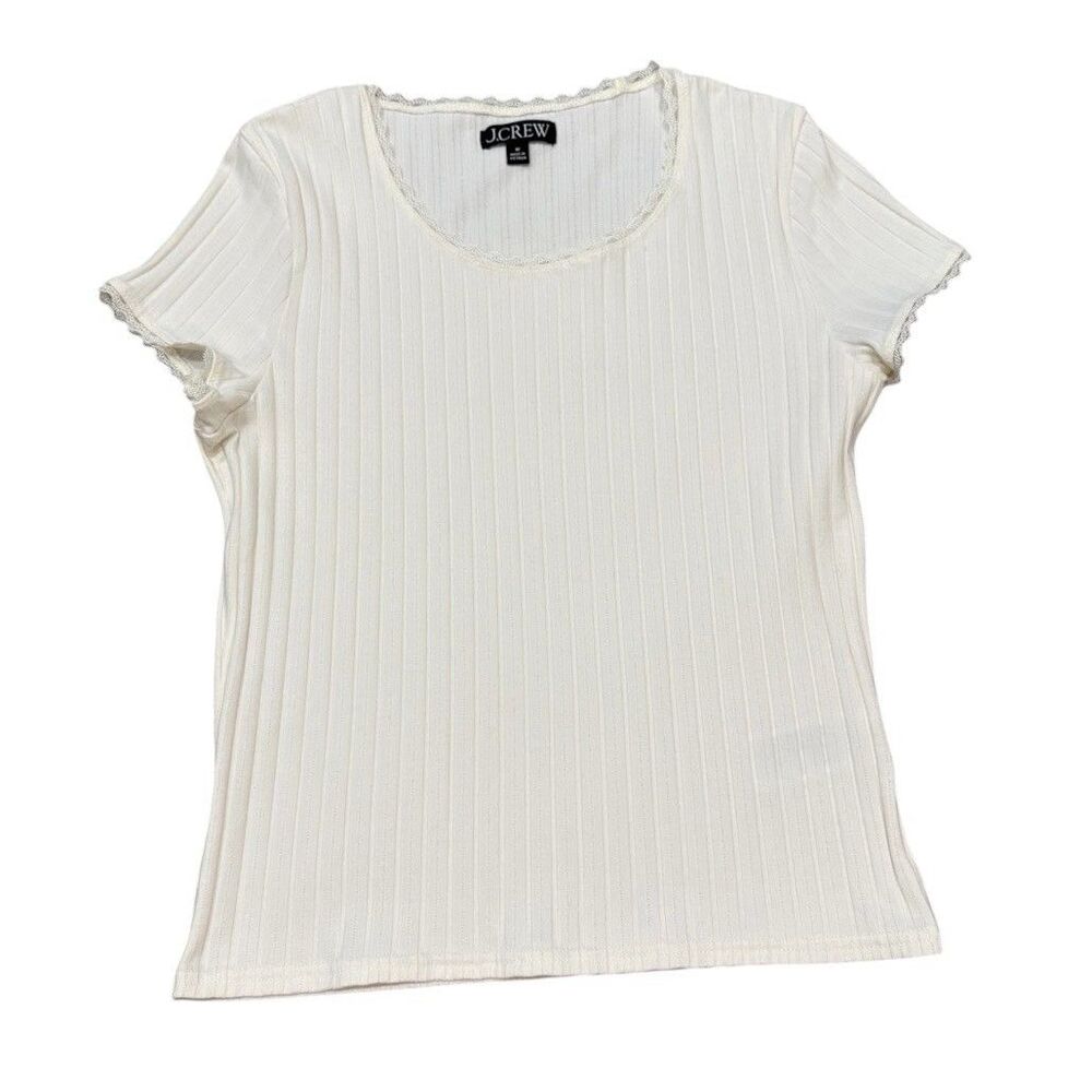J. Crew Pointelle Short Sleeve Ribbed T-shirt Ivory Tee Size M